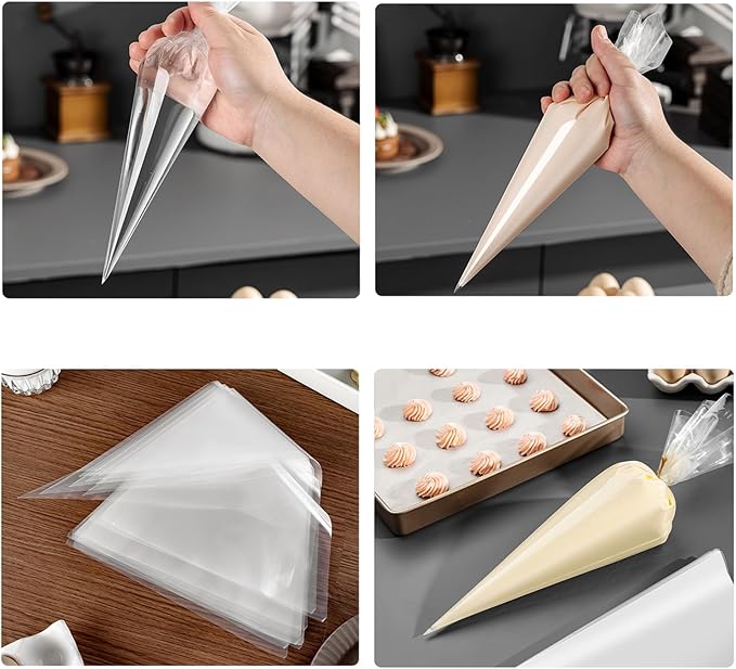 GEMLON Disposable Piping Bags – 12 Inch Clear Pastry Bags (100PCS) for Cake & Cookie Decorating, Anti-Burst Icing Bags for Frosting, Chocolate & Royal Icing – Durable Plastic Baking Supplies