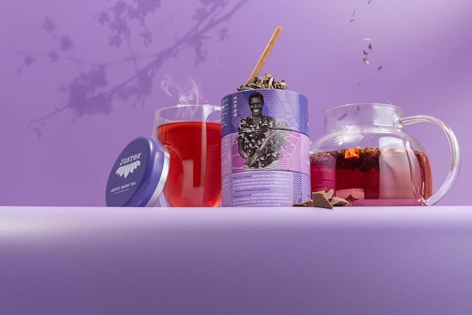 JusTea PURPLE TEA TRIO | 3 Flavour Tin Variety Pack with Hand Carved Tea Spoon| 45+ Cups of Loose Leaf Tea | Very Low Caffeine | Fair Trade | Non-GMO