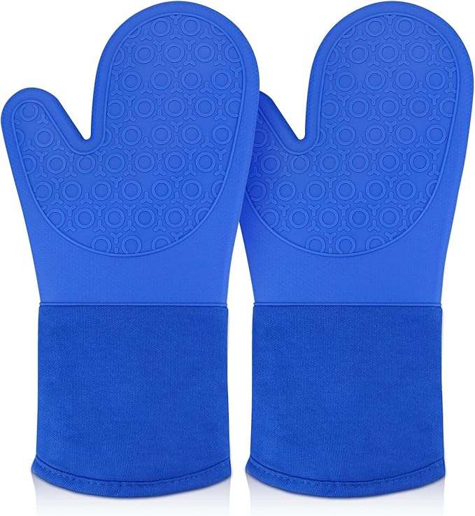 sungwoo Silicone Oven Mitts, Heat Resistant Oven Gloves with Quilted Liner Non-Slip Textured Grip Perfect for BBQ, Baking, Cooking and Grilling - 1 Pair 13.8 Inch Royal Blue