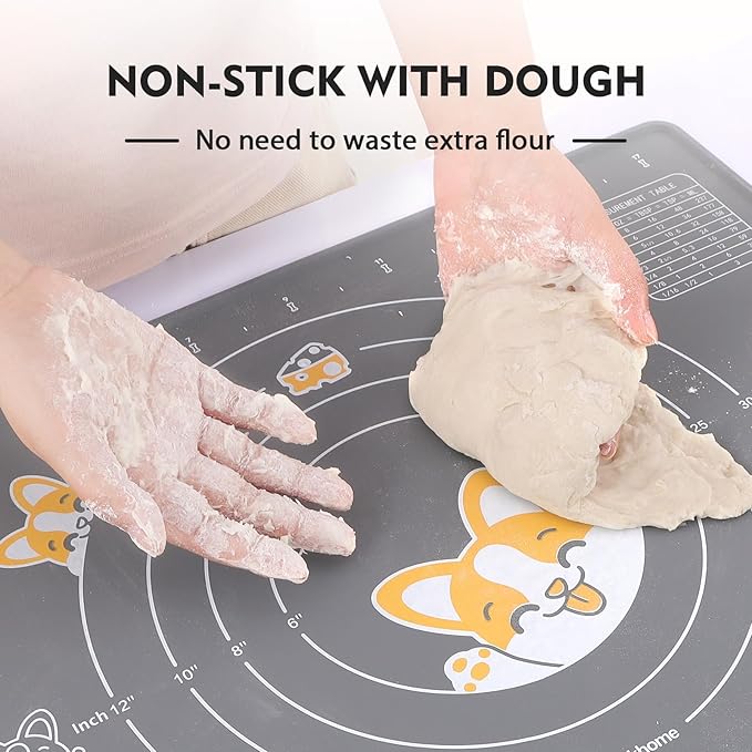 Ourokhome Silicone Baking Mat Sheet and Pastry Dough Cutter, 0.5 Inch Thick 20'' X 16" BPA free Silicone Rolling Mat, Non-Stick and Anti-Slip, Dishwasher Safe (Gray)