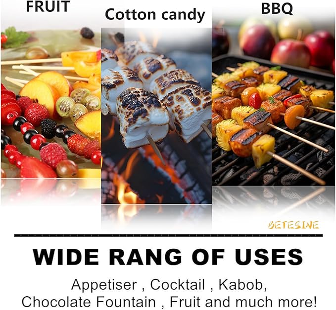 BETESINE 6.3mm Thick Bamboo Marshmallow Roasting Sticks, 30 Inch Extra Long Wooden S'mores Sticks for Fire Pit, BBQ, Camping, Sausage, Marshmallow Skewers – 100 PCS