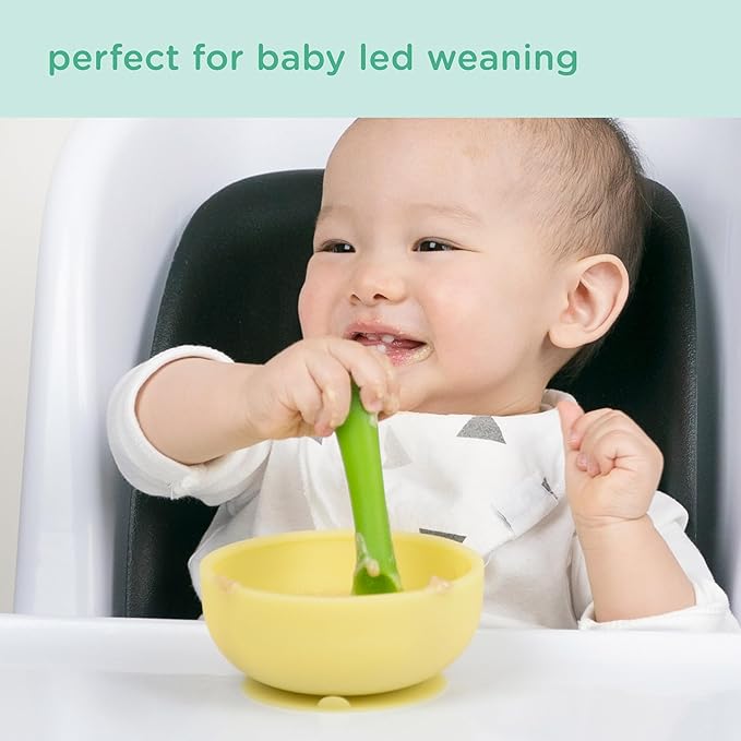 Olababy 100% Silicone Suction Bowl with Lid for Independent Feeding | First Stage Self Feeding Essential for Toddlers and Kids| Baby Led Weaning Snack Feeder | Food Container and Storage | (Kiwi)
