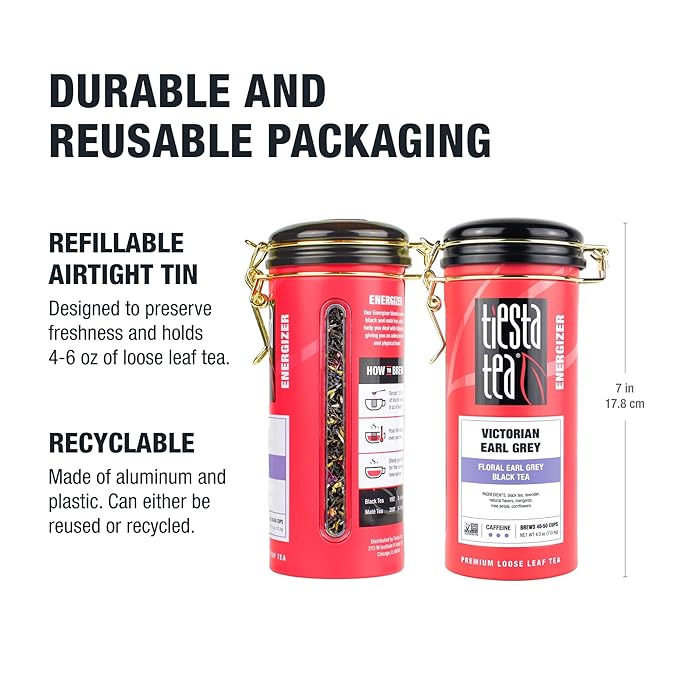 Tiesta Tea - Victorian Earl Grey, Loose Leaf, Floral Earl Grey Black Tea, Premium High Caffeinated Black Drink, Make Hot or Iced, Brews Up to 50 Cups, 4oz Refillable Tin