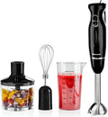 OVENTE Immersion Hand Blender, 300W Electric Handheld Portable Stick Mixer Set with 2 Mixing Speed, Stainless Steel Blades, Egg Whisk Attachment, Mixing Beaker and BPA-Free Food Chopper, Black HS565B