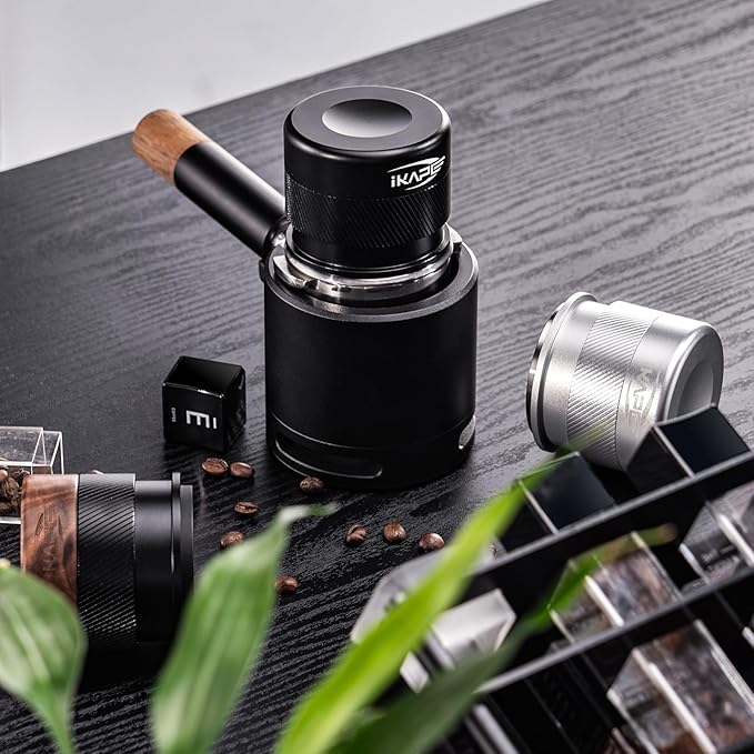 IKAPE Coffee Products, 58MM Espresso Tamper, Premium Barista Coffee Calibrated Tamper with Spring Loaded, 100% Stainless Steel Tamper Compatible with All 58MM Bottomless Portafilter (Black)