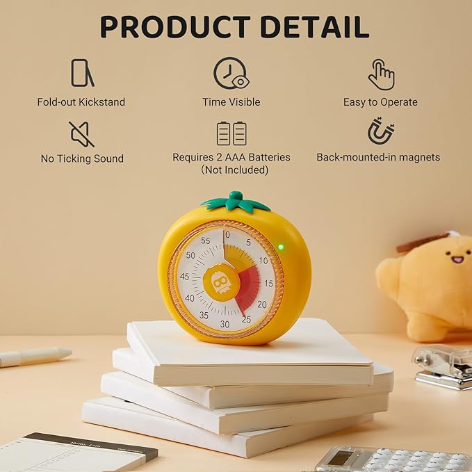 Kids Timer, 60-Min Visual Timer for Kids, Pomodoro Timers for Work, Cooking, Study, School - Magnetic Timers for Classroom Countdown Stopwatch, Perfect Time Management Tools