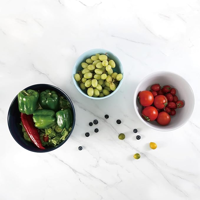 TP Large Mixing Bowl Set with Lids, Melamine Nesting Bowls Set for Pasta Baking Salad Mixing, Set of 3, Blue and White