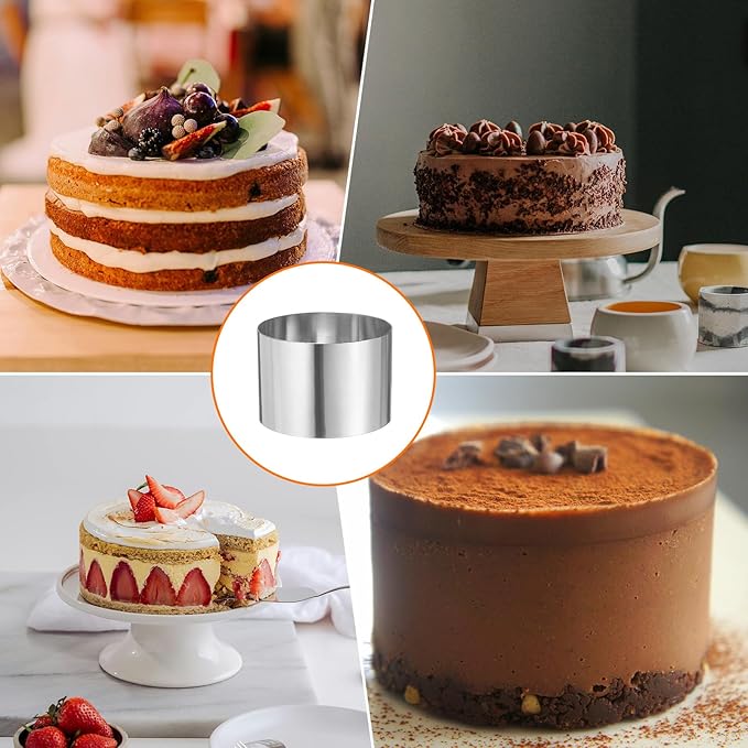 HARFINGTON Round Cake Ring 4 x 2.75 Inch Seamless Stainless Steel Pastry Mousse Dessert Ring Mirror Coating for Baking Cooking Making Tool