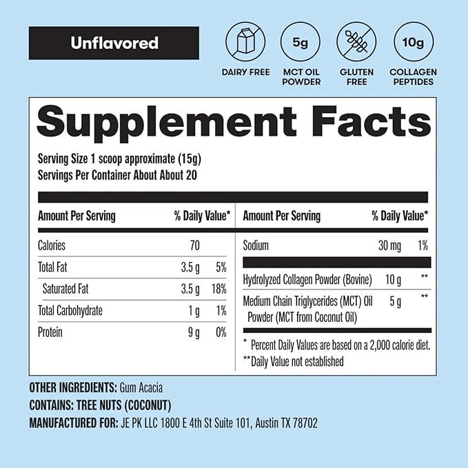 Perfect Keto Collagen Peptides Protein Powder with MCT Oil, Hydrolyzed Collagen, Type I & III Supplement, Gluten Free, Grass Fed, Low Carb, Keto Coffee Creamer, Collagen for Women & Men, Unflavored