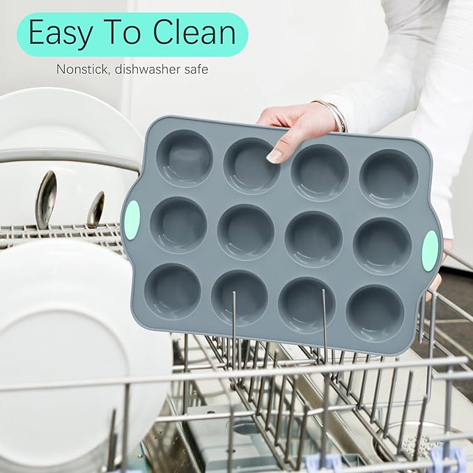 To encounter Small Silicone Muffin Pan, 2 Pack 12-Cup, Nonstick Baking Cups, Cupcake Pan with Metal Reinforced Frame More Strength