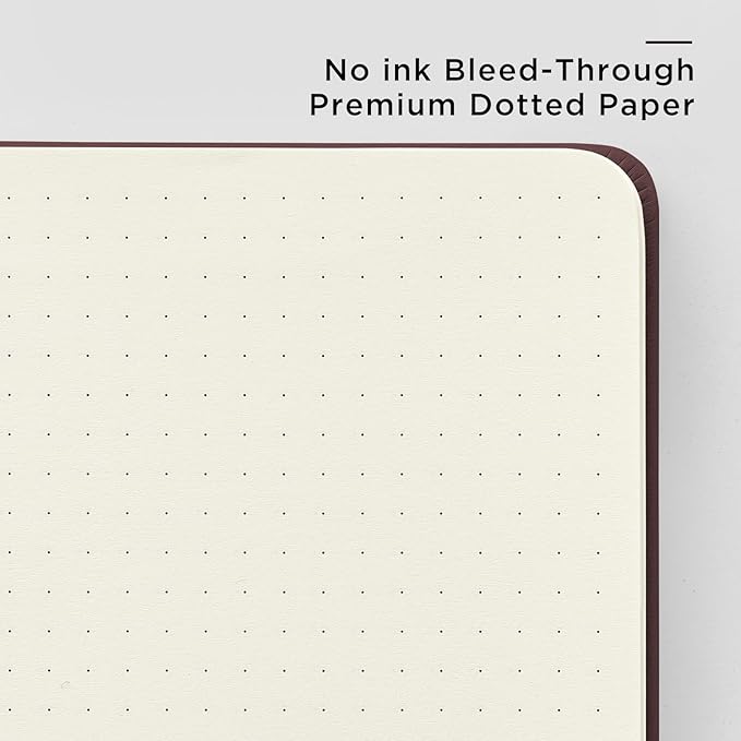 &And Per Se Dotted Journal Notebook, A5 Hardcover Leather Bullet Dotted Journal, 160 Pages 100 gsm Thick Paper，3 Sheets of Stickers Included - 5.7'' x 8''（Dark Red）