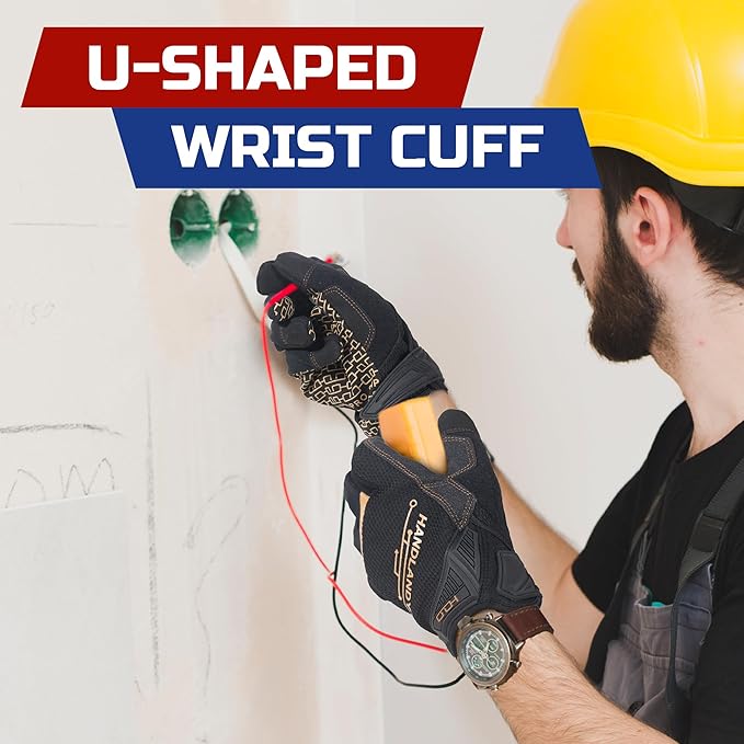 HANDLANDY Mens Work Gloves Touch screen, Utility Mechanic Gloves, Flexible Breathable Fit- Padded Knuckles & Palm