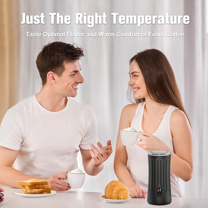 Electric Milk Frother, 4-in-1 Milk Steamer and Frother, 8.1oz/240ml Automatic Warm and Cold Foam Maker, Auto Shut-Off Frother for Coffee, Latte, Cappuccino, Macchiato(Black)