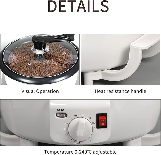 DIYAREA Coffee Roaster Machine for Home Use, 800g Capacity Electric Coffee Bean Roaster Machine with Timer 0-240℃ Non-Stick for Cafe Shop, Nut, Peanut, Black Bean, Soybeans 110V 1200W1