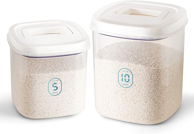 Rice Container 25 lbs,10.5 Qt/10 L/25 lbs Rice Dispenser Food Storage Bin with Measuring Cup & Brush Food Cereal Container Bins Household for Kitchen Pantry Organization(LG-10KG)