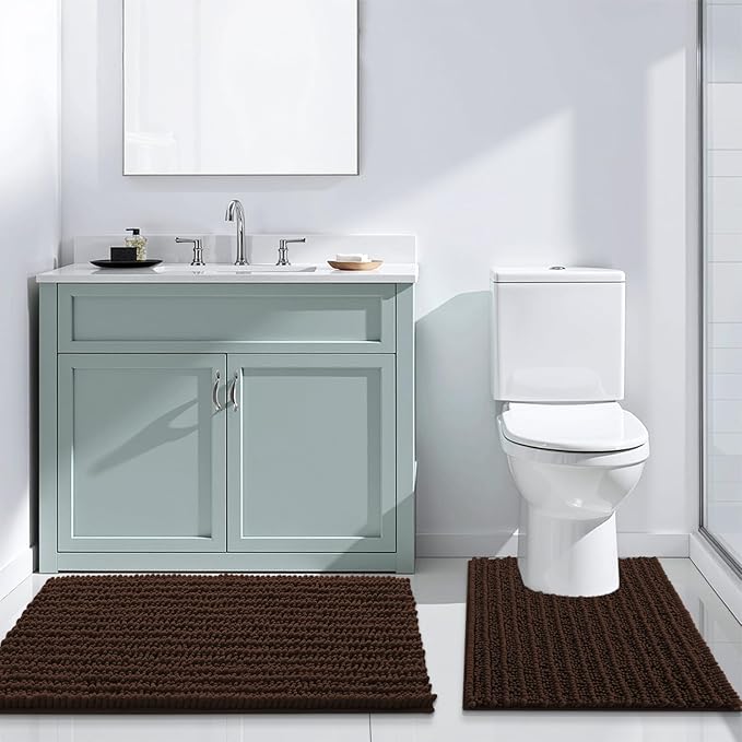 Arotive Luxury Chenille Bathroom Rug Mat, Extra Soft Thick Absorbent Shaggy Bath Rugs, Non-Slip Machine Wash Dry, Plush Bath Mats for Bathroom, Shower and Tub, 70x24, Brown