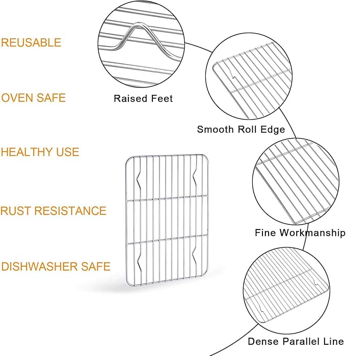TeamFar Toaster Oven Pan Tray with Cooling Rack, Stainless Steel Toaster Ovenware Pan, Compact 8''x10''x1'', Healthy & Non Toxic, Rust Free & Easy Clean - Dishwasher Safe