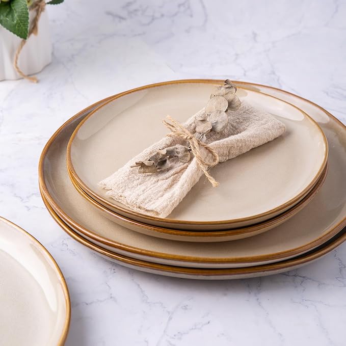 AmorArc Ceramic Dinner Plates Set of 6, 10.5 Inch Handmade Reactive Glaze Stoneware Plates, Large Rustic Shape Dinnerware Dish Set for Kitchen, Microwave & Dishwasher Safe, Scratch Resistant