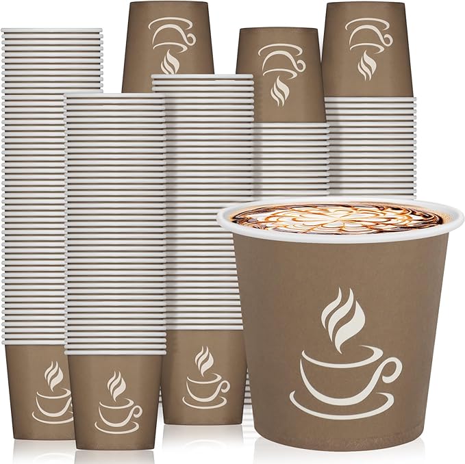 4 oz Paper Coffee Cups - 500 Pack Paper Espresso Cups, Disposable Coffee Cup, Small Paper Cup for Hot or Cold Beverage, Espresso, Capucino for Party, Picnic, Home, Office and Business (Brown)