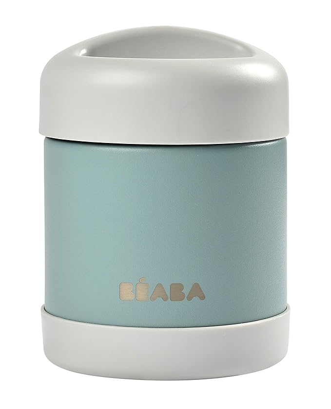 Beaba Stainless Steel Insulated Food Jar 10 oz, Kids Thermos, Lunch Containers, Leakproof, Wide Opening, Suitable for Hot and Cold Foods (Eucalyptus)