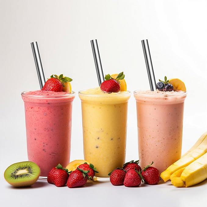 Stainless Steel Smoothie Straws-0.4" Extra Wide Reusable Metal Drinking Straws for Milkshake, Bubble Tea, Beverage, 6 Pack Metal Straw with Cleaning Brush
