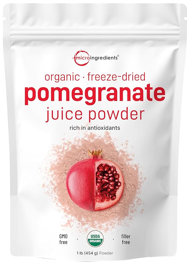 Organic Pomegranate Juice Powder, 1 Pound | 100% Natural Fruit Powder | Freeze Dried & Cold Pressed | No Sugar & Additives | Great Flavor for Drinks, Smoothie, & Beverages | Non-GMO & Vegan Friendly