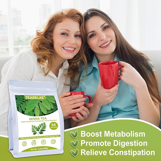 TEARELAE - Senna Tea - 1.5g x 64 Count Senna Leaves Tea Bags - Premium Indian Senna Leaves - Relieve Constipation, Aid in Digestion - Caffeine-Free, Non-GMO