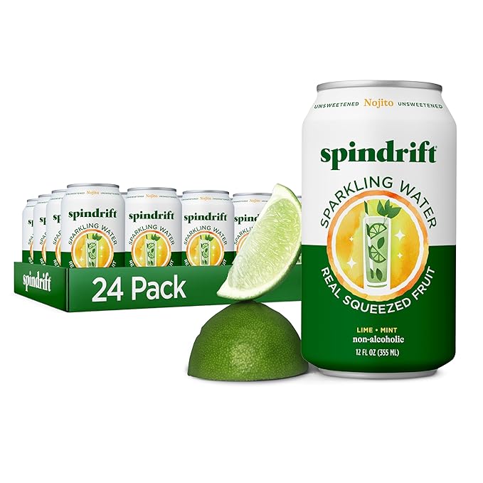 Spindrift Sparkling Water, Nojito Flavored, Made with Real Squeezed Fruit, 12 Fl Oz Cans, Pack of 24 (Only 4 Calories per Can)