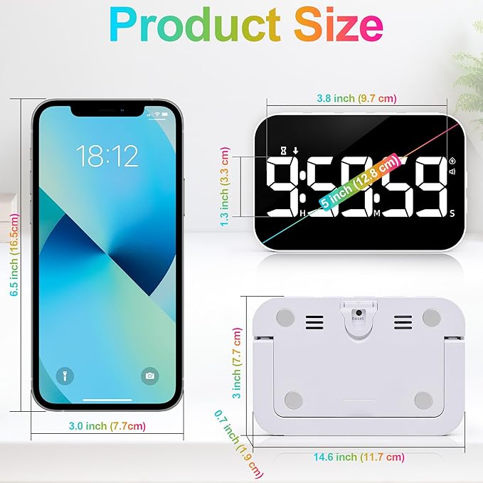 Kitchen Digital Timer, Rechargeable Magnetic Timers with Countdown/up, Kids Timer with 5”LED Display 3 Brightness 4 Volume Adjustable for Classroom/Office/Home/Work/Study/Fitness/Game-White