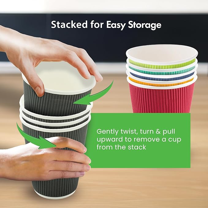 Restaurantware 8 Ounce Double Wall Disposable Coffee Cups, 500 Insulated Light Pink Paper Tumblers, with Ripple Wall Design, Lids Sold Separately for Hot Drinks like Tea, Coffee and More