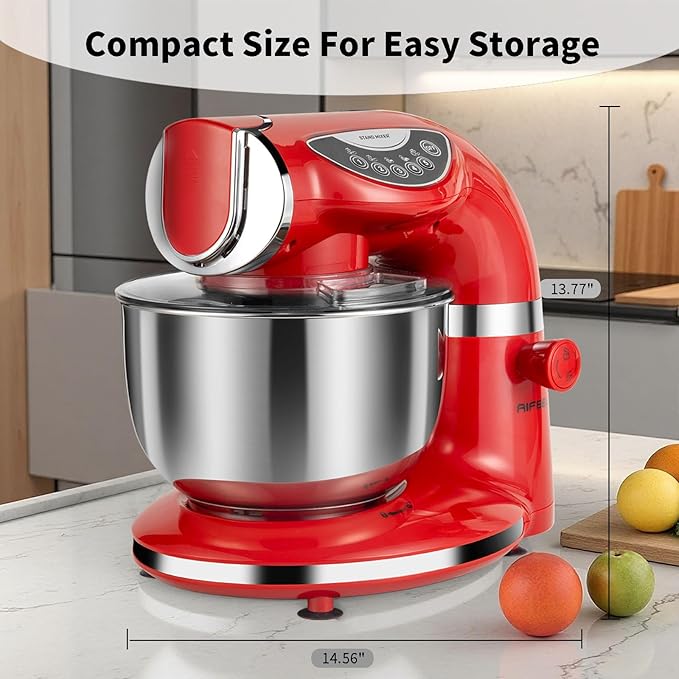 Aifeel Stand Mixer, 8.5QT+ 6QT Two Stainless Steel Bowls Electric Food Mixer, 7 in 1 Multifunctional Kitchen Mixer with Dough Hook, Whisk, Beater, Meat Grinder,Pasta & Cookie Maker-Red