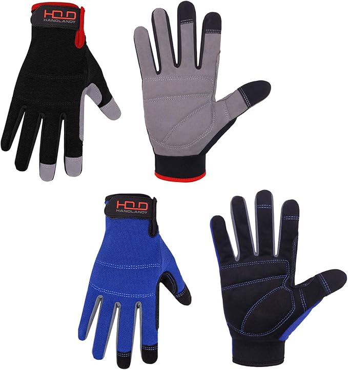 HANDLANDY Work Gloves for Men & Women, Utility Mechanic Working Gloves Touch Screen, Flexible Yard Work Gloves