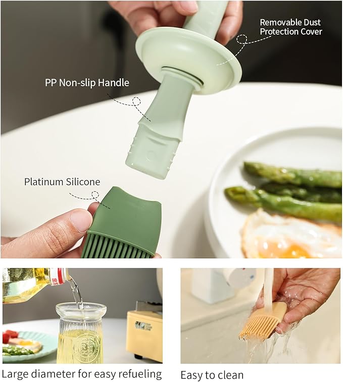 Oil Dispenser with Brush - Glass Olive Oil Dispenser for Kitchen, 3 IN 1 Oil Dispenser Bottle with Silicone Basting Brush for Cooking Vinegar Sauce BBQ Grill Frying (Green)