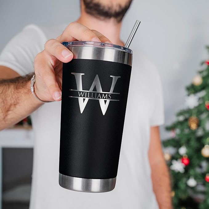 Be Burgundy Personalized Tumbler with Engraved Name - 12 Designs, 20 Oz Coffee Tumbler with Slider Lid, Black - Double Wall Insulated, Personalized Gifts for Him
