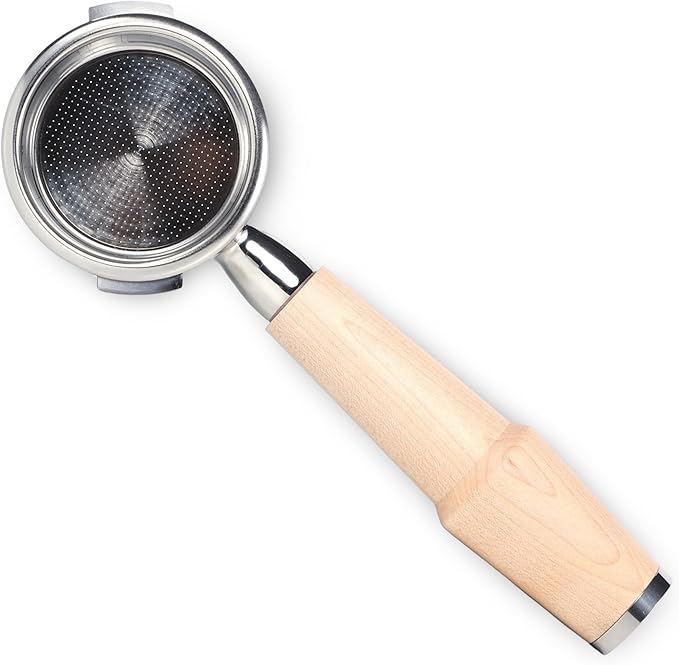 58mm Bottomless Portafilter for Gaggia Classic and Gaggia Classic Pro, E24 and Evo Models Includes Premium Maple Handle and 18-21 Gram Filter Basket