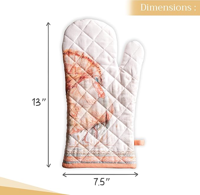 Maison d' Hermine Oven Gloves 100% Cotton Oven Mitt 7" x 13" with Loop Heat Resistant, BBQ, Cooking Gloves, Baking, Grilling, Kitchen, Handling Hot Pans (Pack of 1, Giving Thanks)