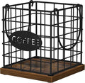 YINMIT K Cup Holder Organizer, Rustic Coffee Pod Holder Organizer, 35 Kcup Holder for Counter with Handle，Large Capacity Black Wire Coffee Capsule Basket for Kitchen Office Desktop (Square Grid)