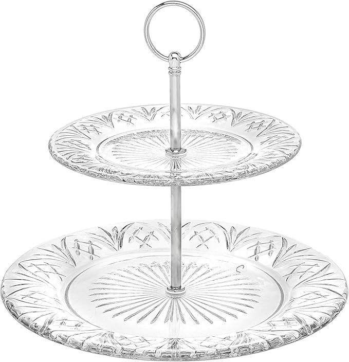Godinger 2-Tier Platter Tray Server, Serving Stand, Cake Stand for Desserts, Appetizers & Snacks, Dublin Crystal Collection