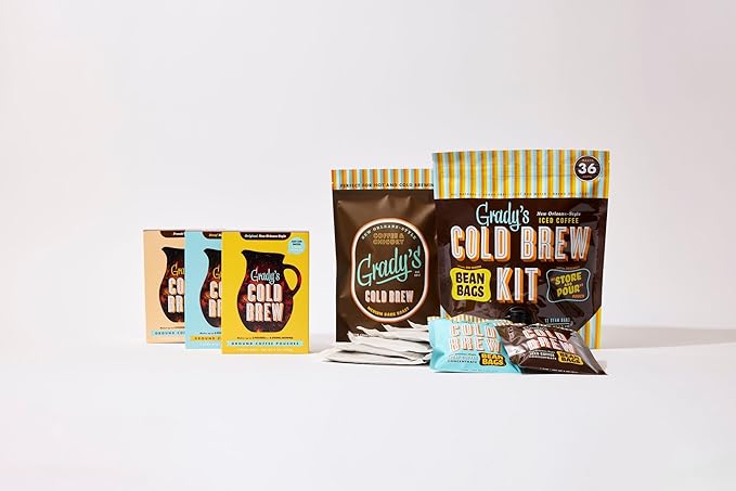 GRADY’S COLD BREW, French Vanilla, 100% Arabica Ground Coffee & Chicory Pouches, ONE Box with 4 Easy-to-Brew Bean Bags, Makes 12 drinks