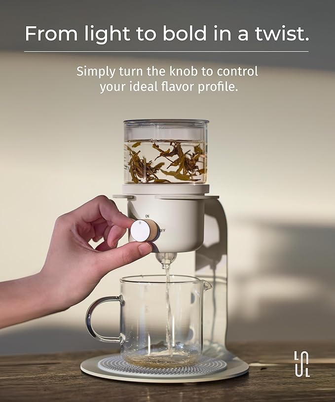 Glass Tea Pot with Infusers for Loose Tea and Drip Coffee Pour Over, Semi Automatic Tea Set with Magnetic Clear Teapot, White