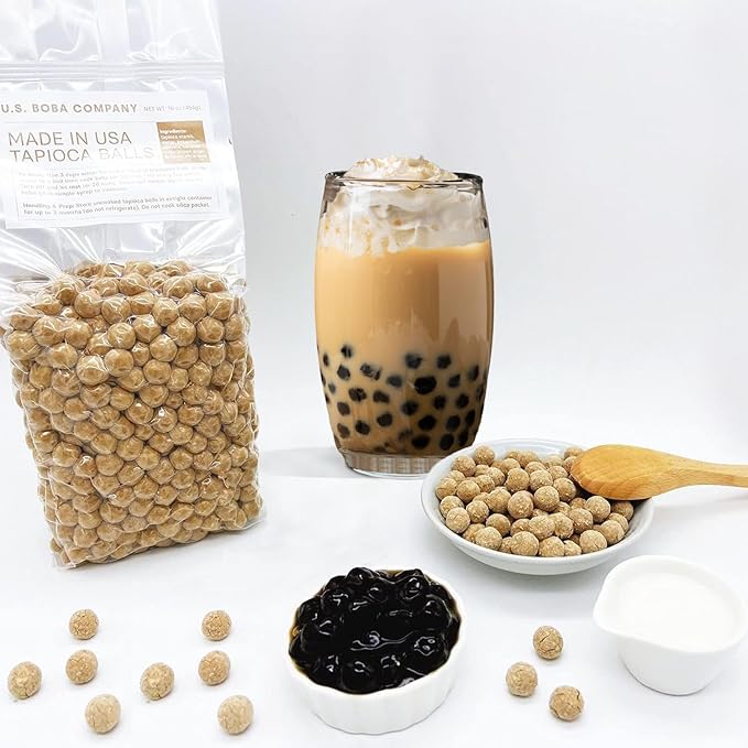 US Boba Co Unsweetened Tapioca Pearl, Easy to Cook, Tapioca Boba Balls for Tea Milk, Coffee & Dessert Topping, Fresh Made in USA, Brown Sugar Flavor, 1 Pound (Pack of 1)
