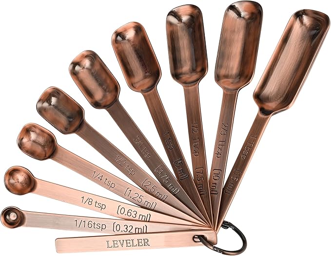 Measuring Cups and Spoons Set, Copper Measuring Cups and Spoons Set 17, Stainless Steel Measuring Cups and Spoons set, Metal 7 Measuring Cups and 9 Measuring Spoons with 1 Leveler for Kitchen