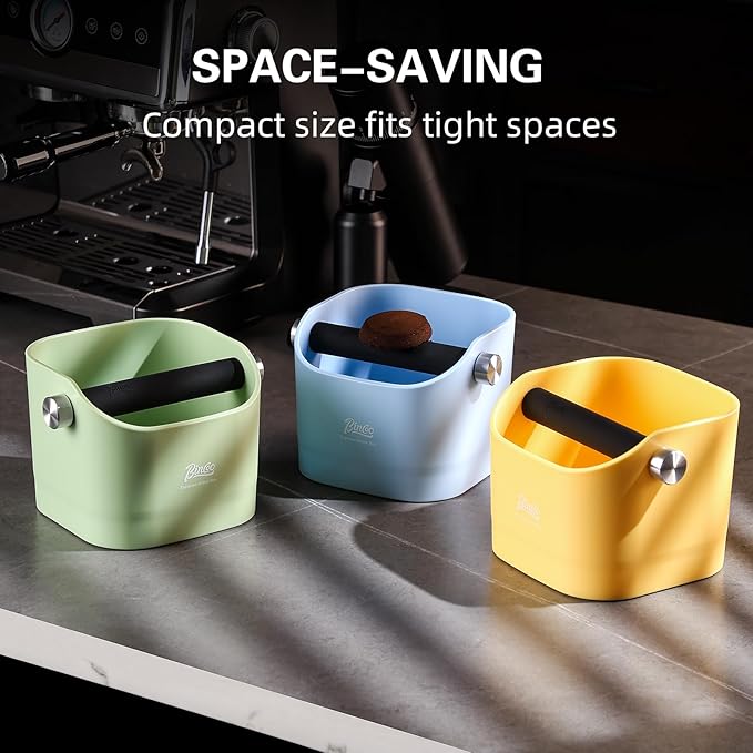 Espresso Knock Box - Bincoo Espresso Machine Knock Box/Espresso Grounds Knock Box, Barista Style Coffee Knock Box for Grounds with Removable Shock-Absorbent Knock Bar and Anti-Slip Base. (yellow)