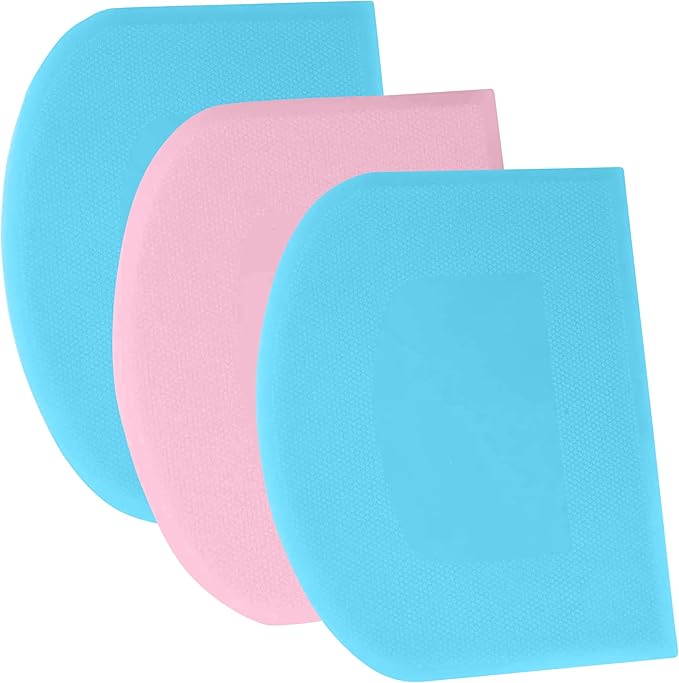 SURDOCA Dough Bench Scraper - 3P 7.1x4.9" Plastic Flexible Bowl Scraper, Sharp Edge & Angles Cake Scraper. Non-Slip Bakeware Decorating Tools Sculpting & Modeling Tools - Blue+Pink+Blue