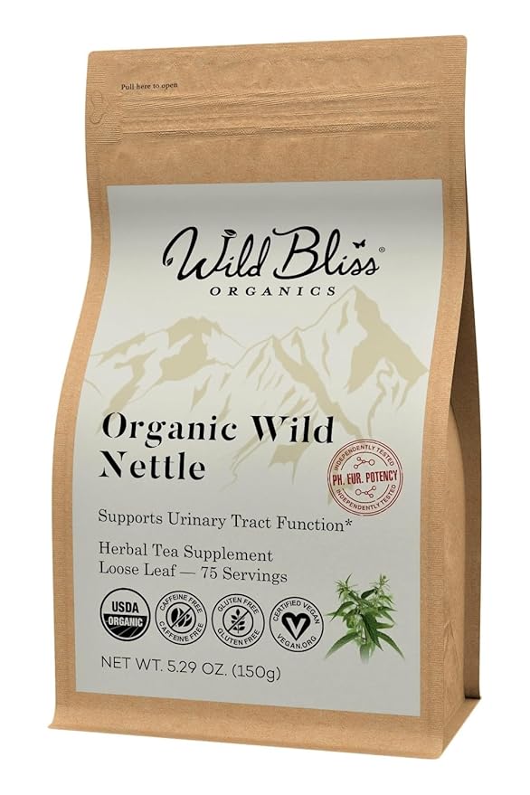 Organic Wild Stinging Nettle Leaf Tea - Caffeine Free Loose Leaf Herbal Tea - 5.3 Oz - 75 Servings