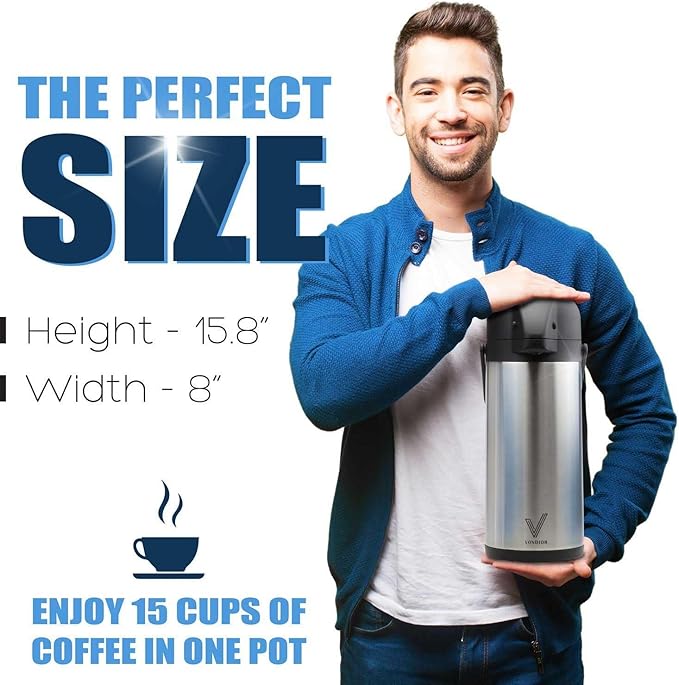 85 oz (2.5L) Airpot Coffee Carafe with Pump, Insulated Stainless Steel Coffee Dispenser, Coffee Carafes for Keeping Hot/Cold, Hot Beverage Dispenser for Party