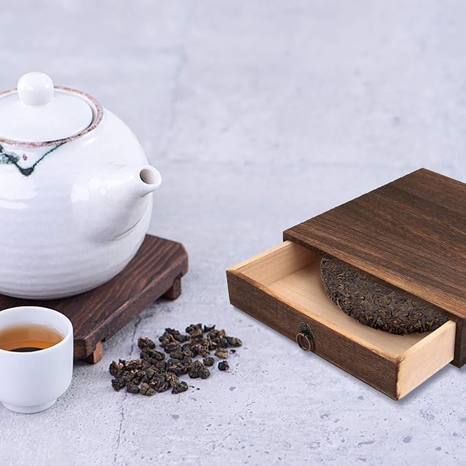 Zerodeko Wooden Tea Box Drawer, Vintage Tea Storage Box Holder, Coffee Sugar Bag Container for Home Office Packet Accessories