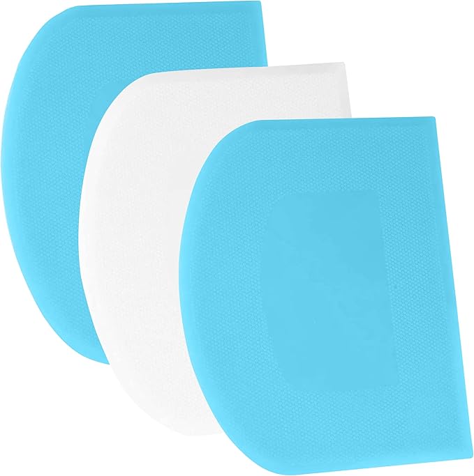 SURDOCA Dough Scraper Bench Scraper - 3P 7.1x4.9" Plastic Flexible Bowl Scraper, Sharp Edge & Angles Cake Scraper. Non-Slip Bakeware Decorating Tools Sculpting & Modeling Tools - Blue+White+Blue
