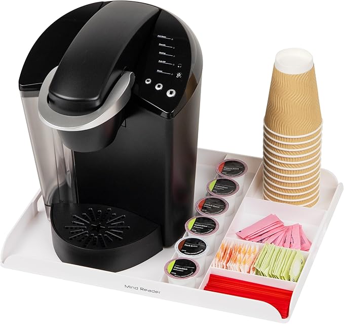 Mind Reader Coffee Station Serving Tray, 7 Pod Capacity Countertop Organizer, Storage, 17.5" L x 13.25" W x 1.25" H, Single, White