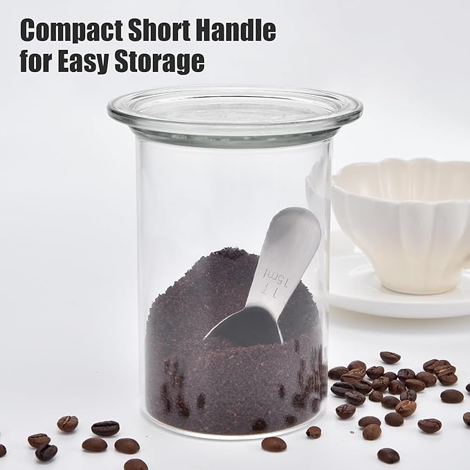 Doosu 1 Tablespoon Coffee Scoop - 18/8 Stainless Steel Heavy Duty Measuring Spoon with Short Handle, Food Grade Metal Tbsp Scoop for Ground Coffee Beans Tea Sugar Powder (15ml)